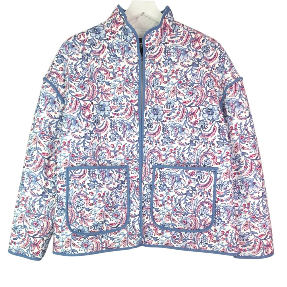 7 For All Mankind Quilted Jacket Womens Medium Cotton Floral Paisley Full Zip